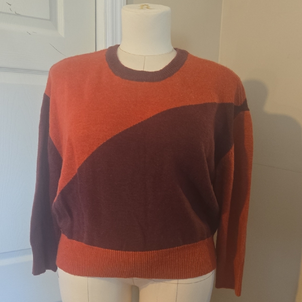 11 Honore Orange and Burgundy Crew Neck Sweater